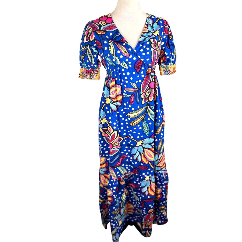 Tabitha Brown Target Floral Polka Dot Maxi Dress Blue Women Size 0